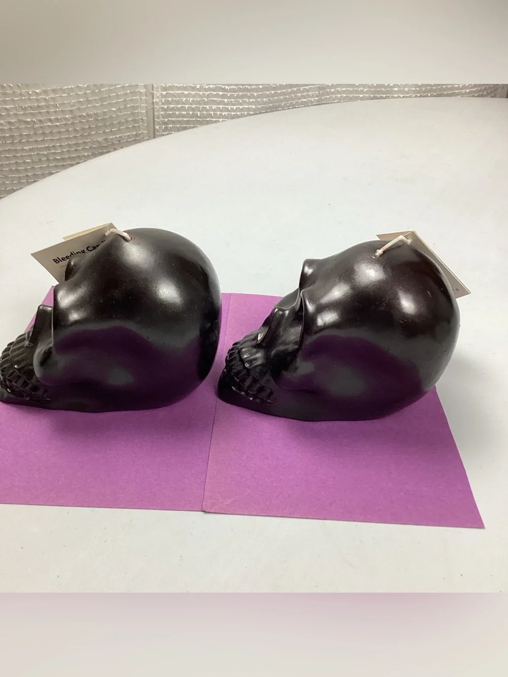 Two Black Bleeding Skull Halloween decor Candles New with Tag